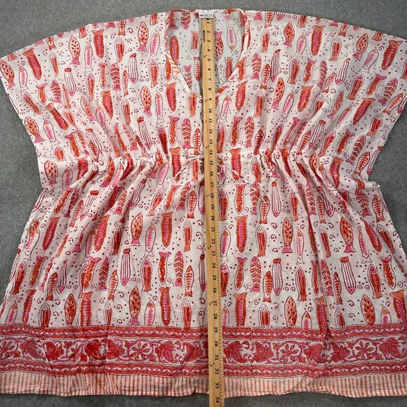 Sievya Coverup Swim Tunic Pink Fish Travel Resort Beach Drawstring Cotton - Picture 6 of 8